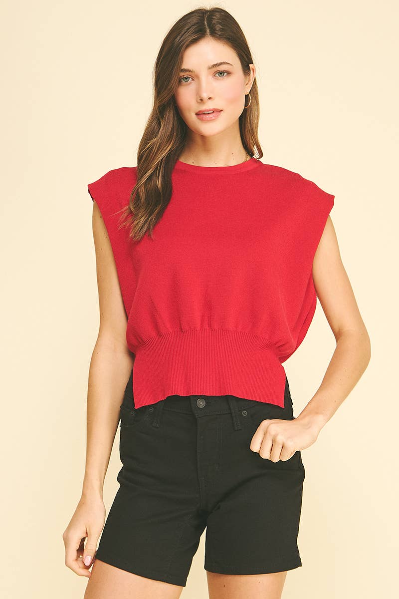CAP SLEEVE SWEATER WITH TIE DETAIL AT BACK - 7033WJ