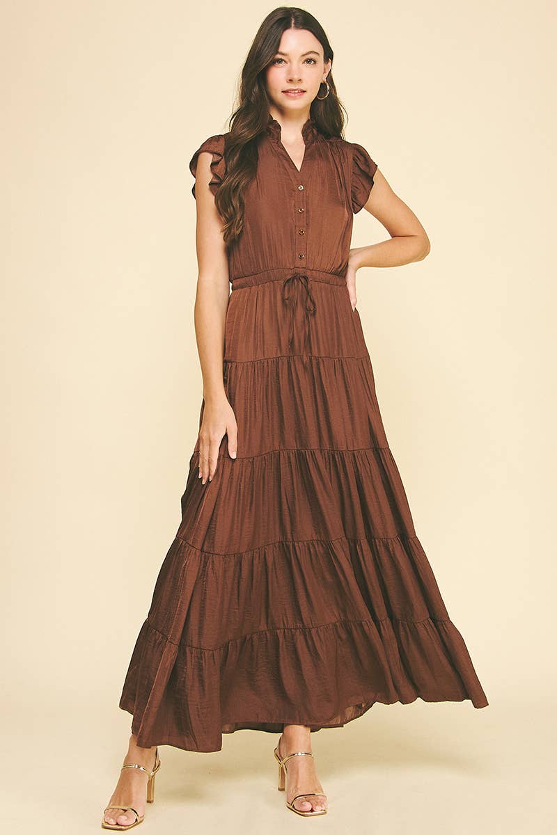 SATIN TIERED MAXI DRESS - 3775DD