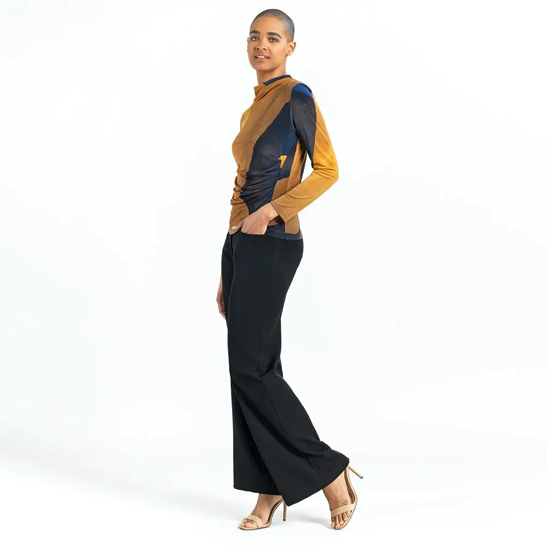 T411P1 - Draped Neck Side Ruched Top