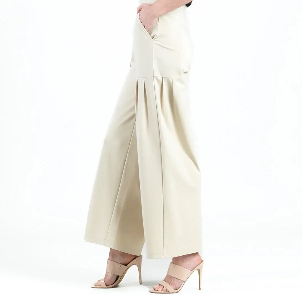 PT70RA - Rayon-Ponte Knit - Pleated Wide Leg Pocket Pant