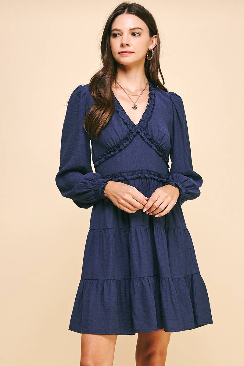LONG SLEEVES RUFFLE MINI DRESS - 5566D