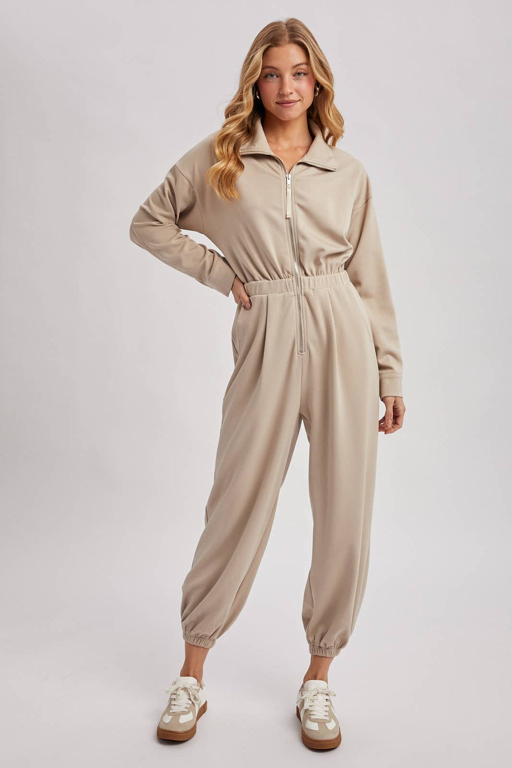 ZIP-UP COLLARED JOGGER JUMPSUIT