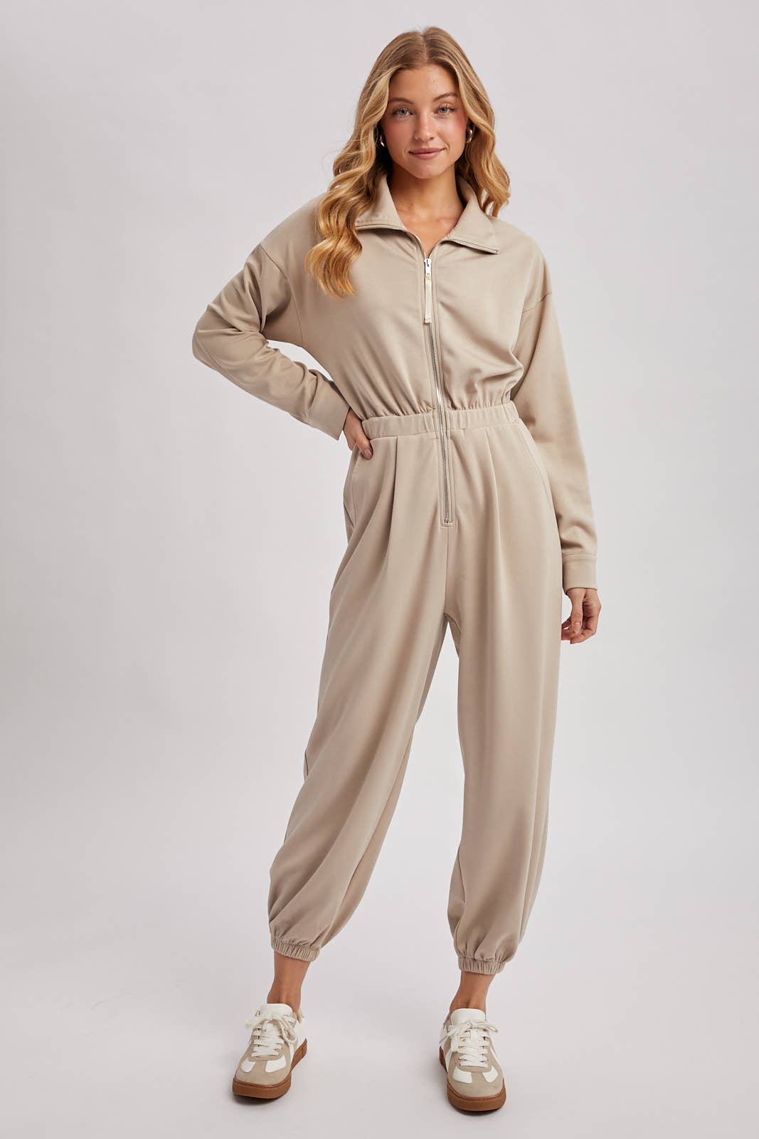 ZIP-UP COLLARED JOGGER JUMPSUIT
