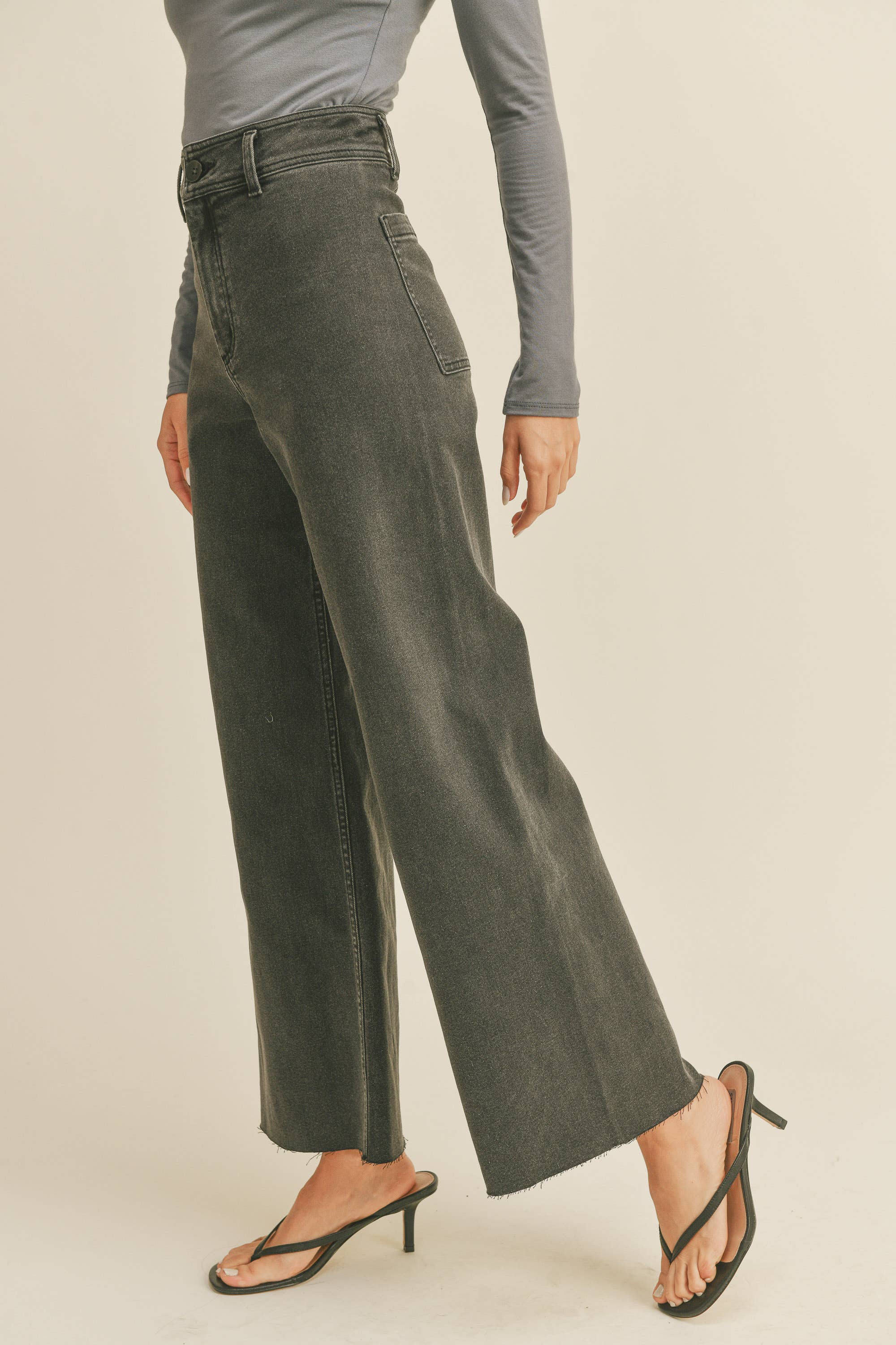 MMP623   STRAIGHT WIDE LEG DENIM PANTS