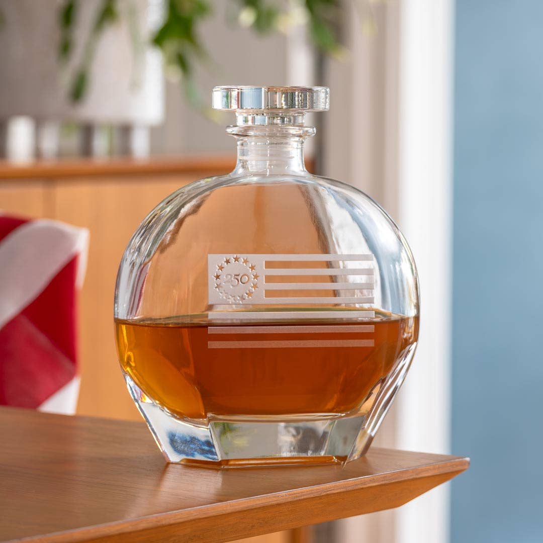 America250™ Betsy Ross Flag 3 Piece Gift Set | Whiskey Decanter and Rocks Glasses