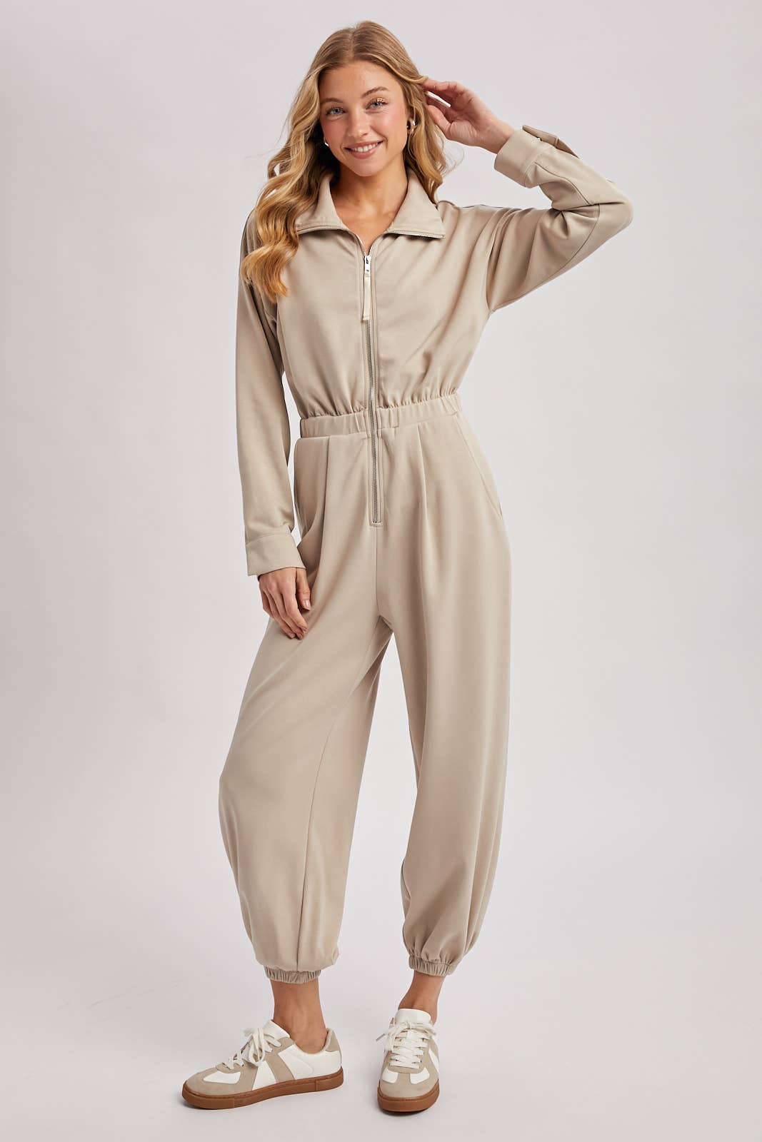 ZIP-UP COLLARED JOGGER JUMPSUIT