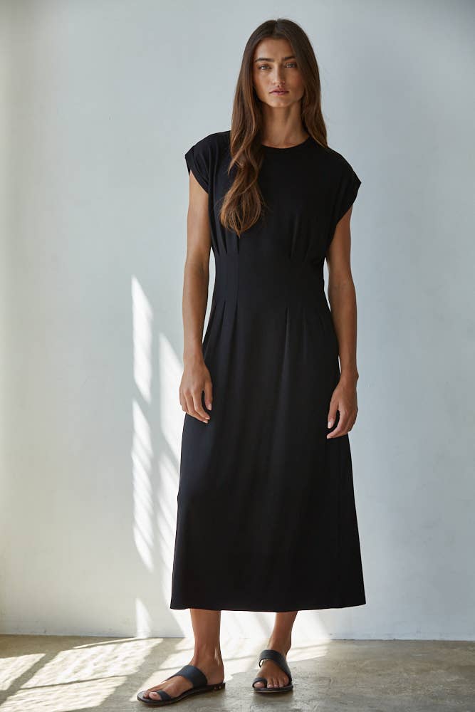 L9118 | Knit DTY brushed Jersey Round Neck Short Sleeve Midi