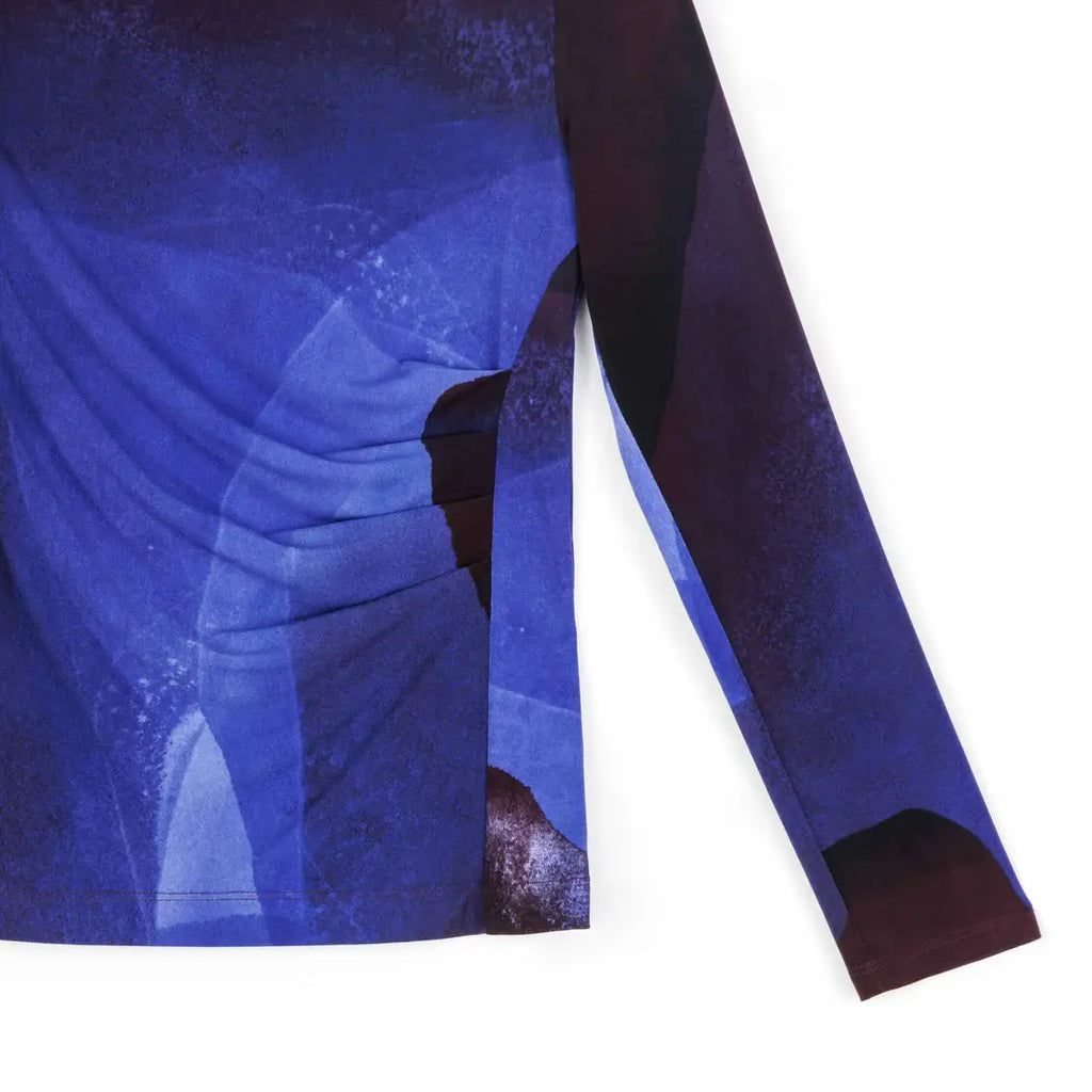 T411P1 - Draped Neck Side Ruched Top