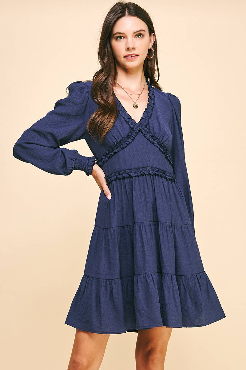 LONG SLEEVES RUFFLE MINI DRESS - 5566D