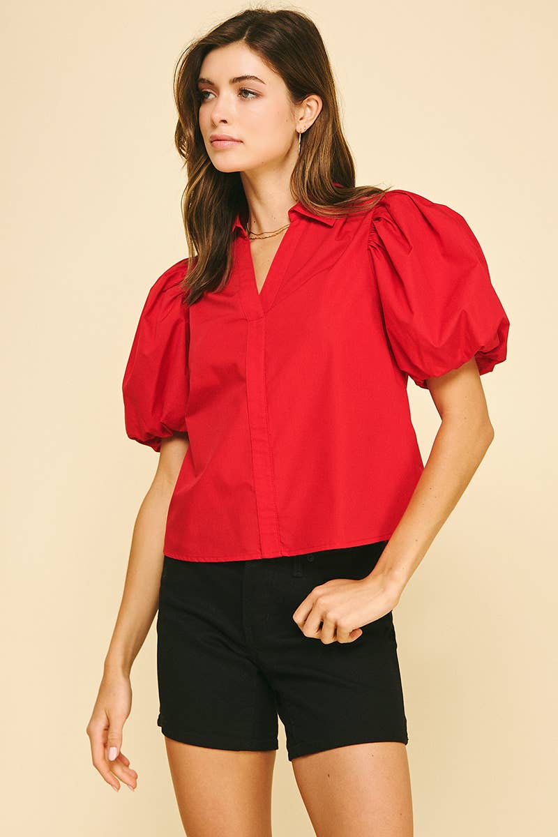 BUBBLE SLEEVE BLOUSE TOP - 5707TB