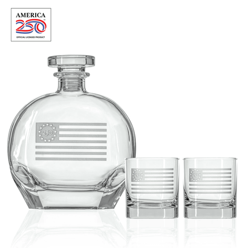 America250™ Betsy Ross Flag 3 Piece Gift Set | Whiskey Decanter and Rocks Glasses