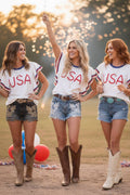 RUFFLE SLEEVE AMERICANA SWEATER TOP