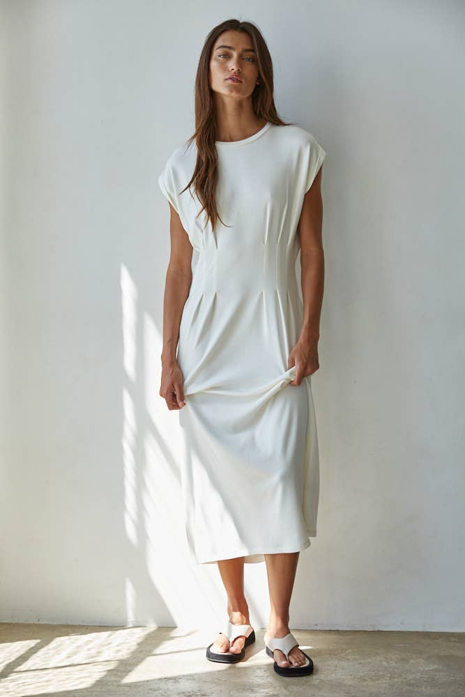 L9118 | Knit DTY brushed Jersey Round Neck Short Sleeve Midi