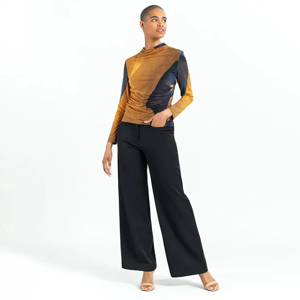 T411P1 - Draped Neck Side Ruched Top