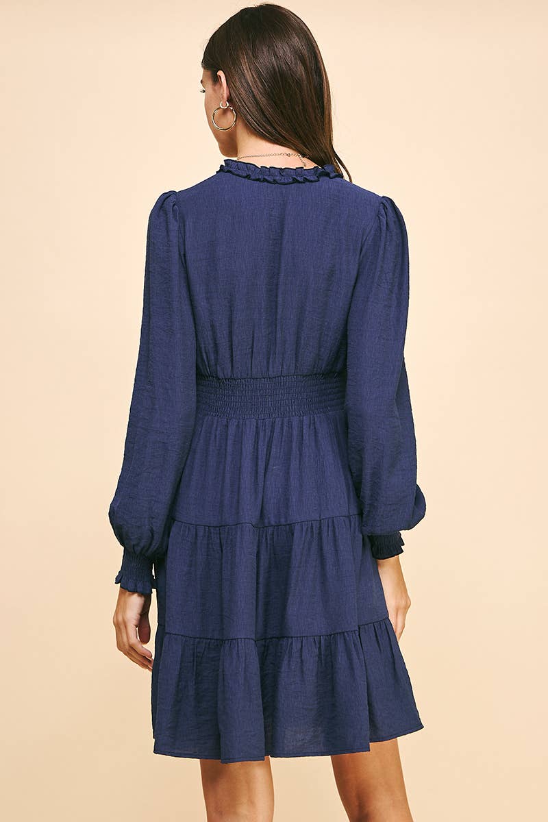 LONG SLEEVES RUFFLE MINI DRESS - 5566D