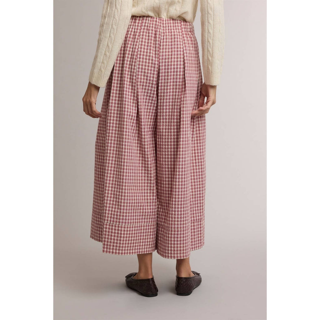 GINGHAM WIDE LEG PULL ON PANTS in Red Bean and Oatmeal