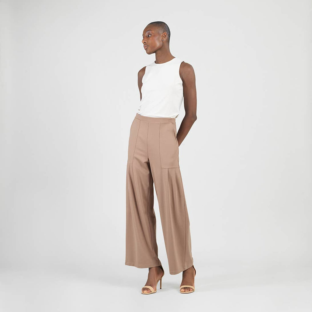 PT70RA - Rayon-Ponte Knit - Pleated Wide Leg Pocket Pant