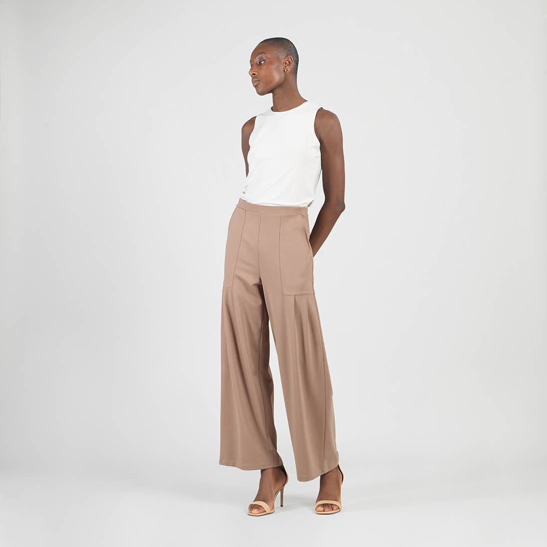 PT70RA - Rayon-Ponte Knit - Pleated Wide Leg Pocket Pant