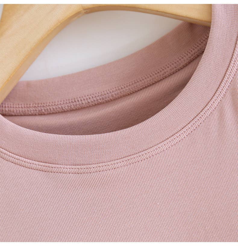 Basic cotton blend sleeveless R-neck tee self bra tank top
