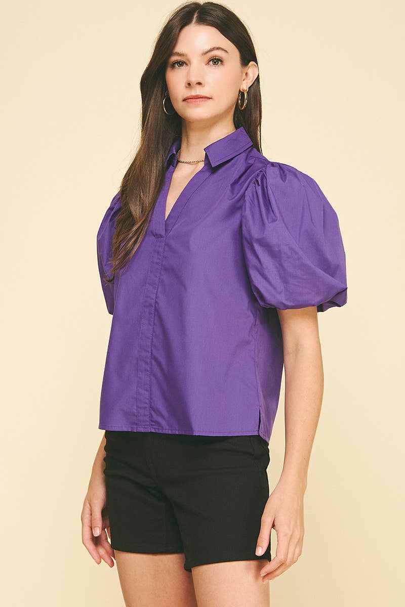 BUBBLE SLEEVE BLOUSE TOP - 5707TB