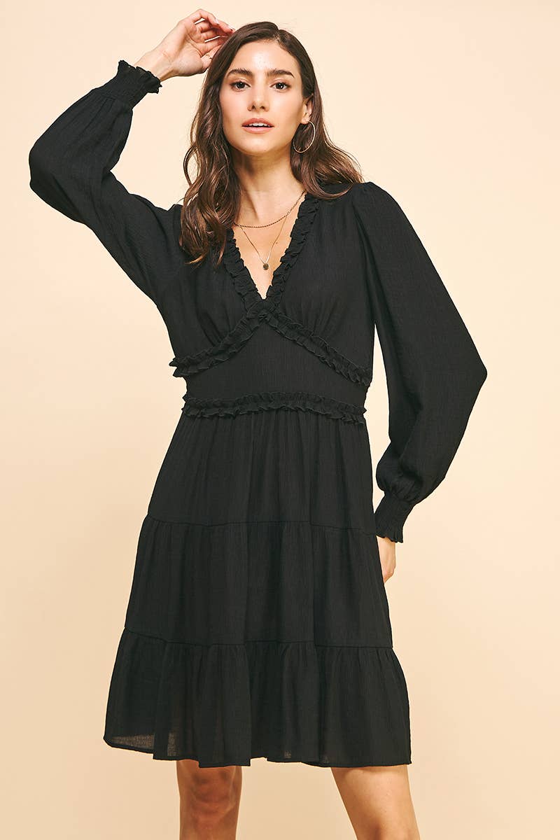 LONG SLEEVES RUFFLE MINI DRESS - 5566D