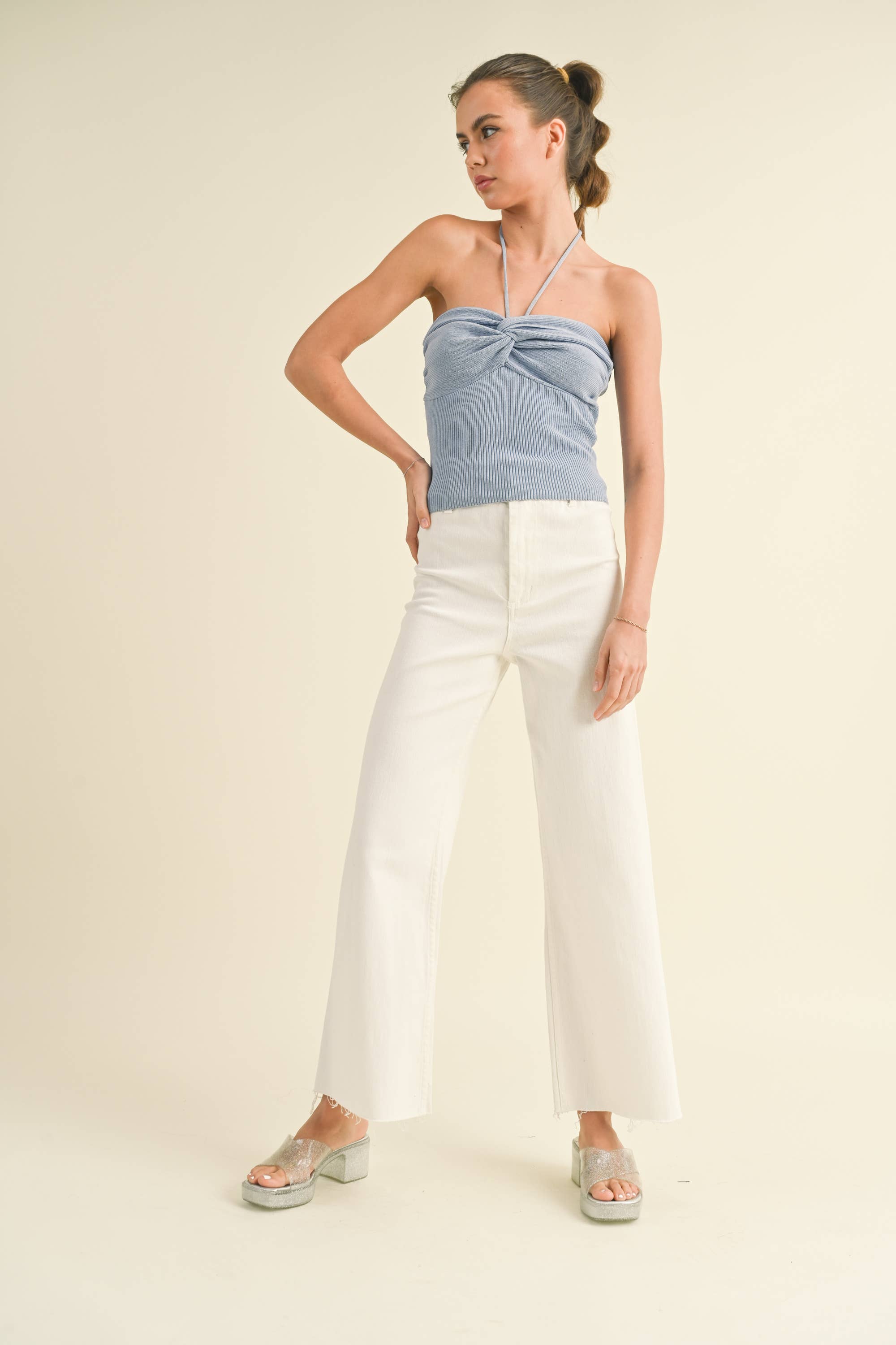 MMP623   STRAIGHT WIDE LEG DENIM PANTS