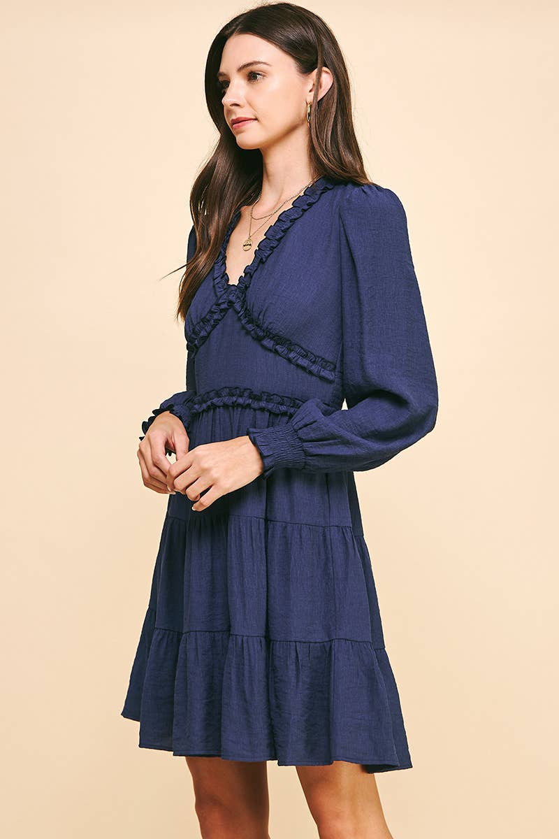 LONG SLEEVES RUFFLE MINI DRESS - 5566D