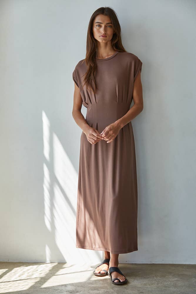 L9118 | Knit DTY brushed Jersey Round Neck Short Sleeve Midi