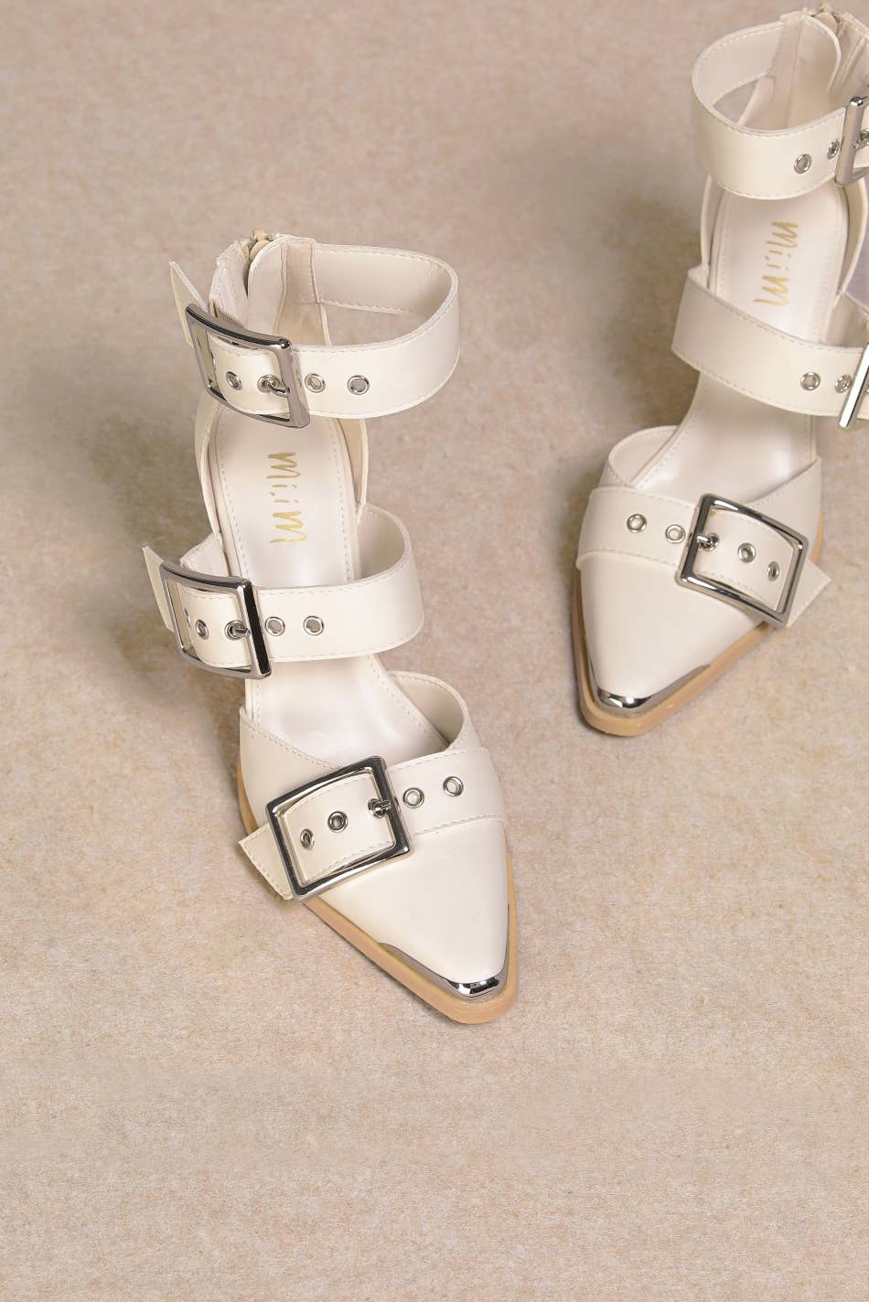 HENDRIX TRIPLE BELT STRAP POINTED TOE BLOCK HEELS
