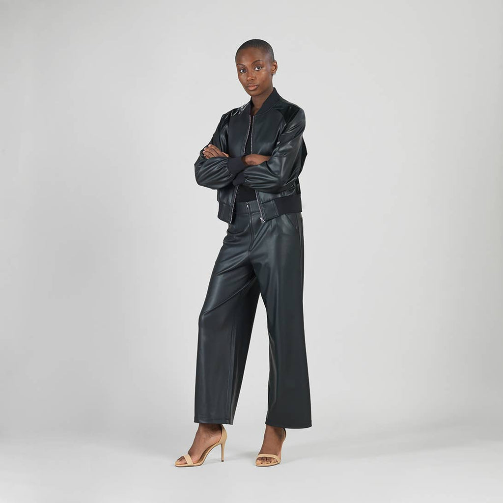 JKBOMH - Liquid Leather™ + Vinyl Panel Varsity Bomber Jacket