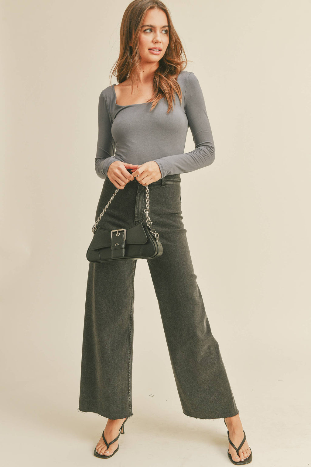 MMP623   STRAIGHT WIDE LEG DENIM PANTS
