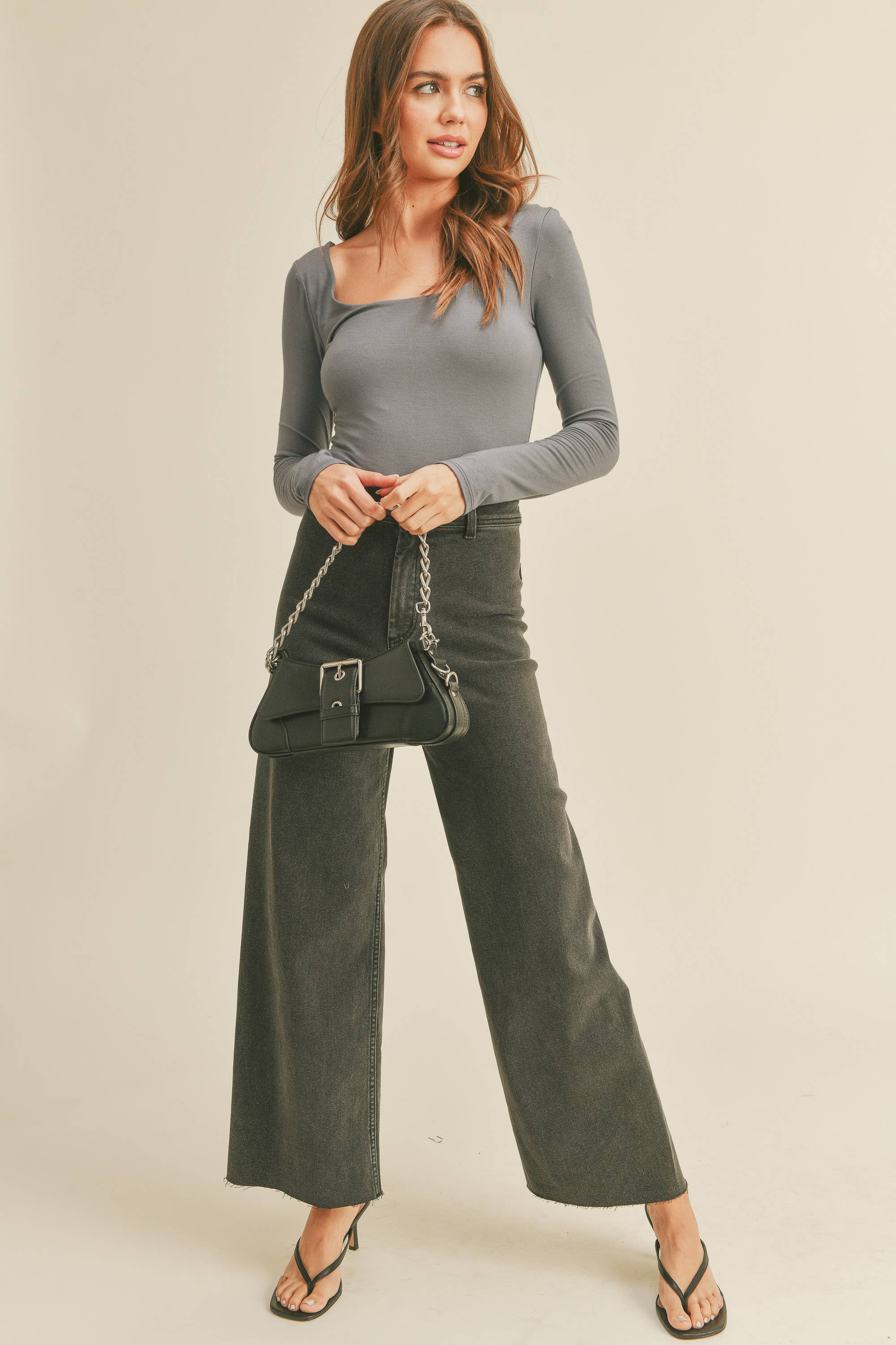 MMP623   STRAIGHT WIDE LEG DENIM PANTS