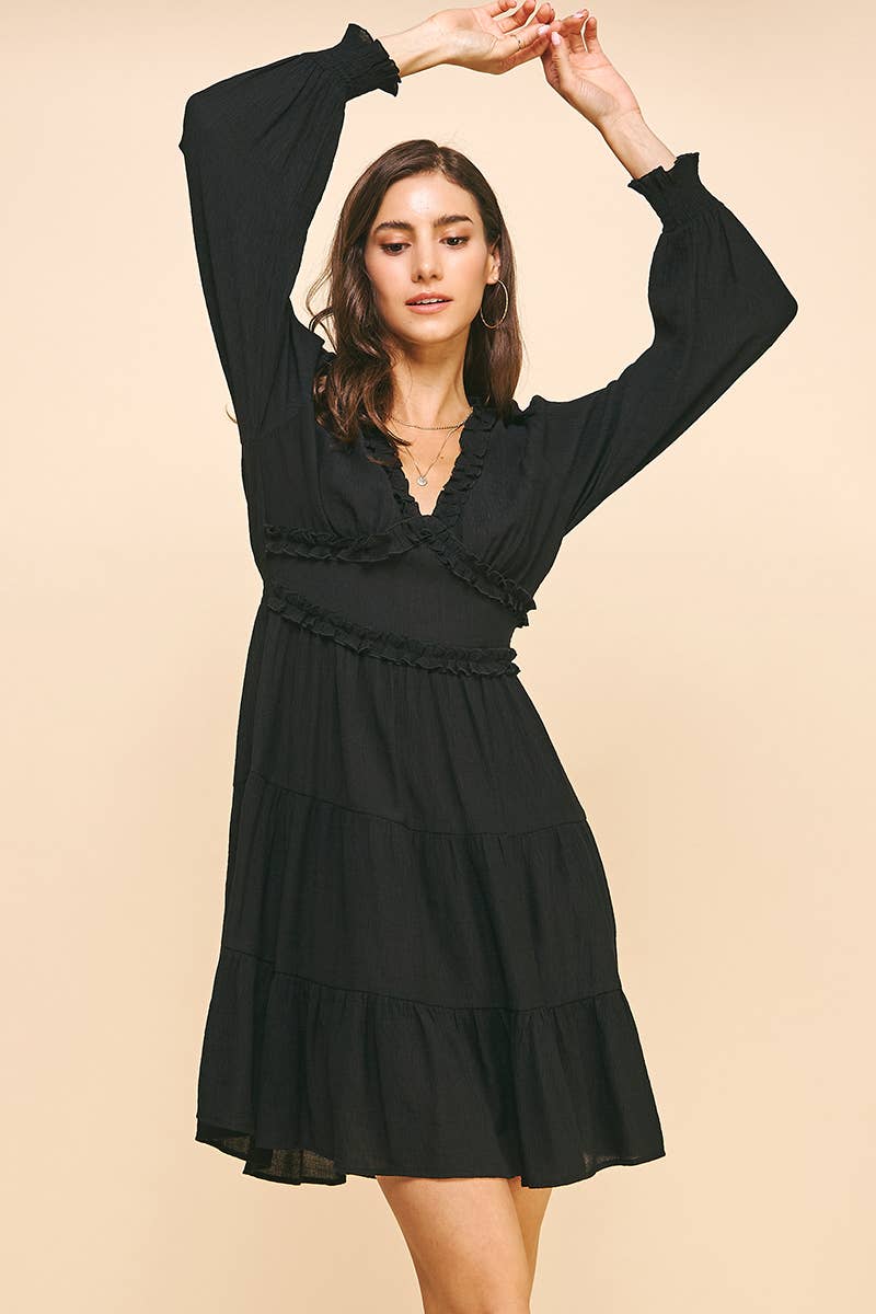 LONG SLEEVES RUFFLE MINI DRESS - 5566D
