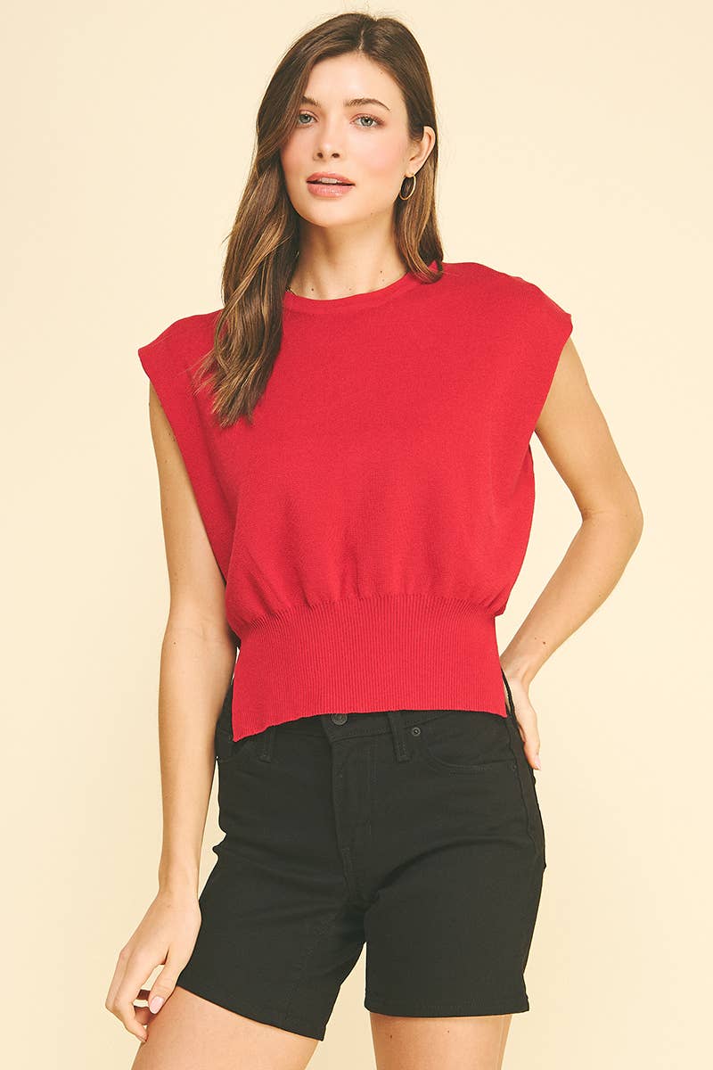 CAP SLEEVE SWEATER WITH TIE DETAIL AT BACK - 7033WJ