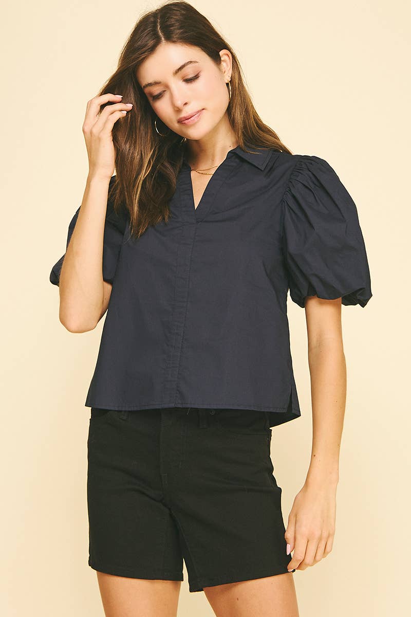 BUBBLE SLEEVE BLOUSE TOP - 5707TB