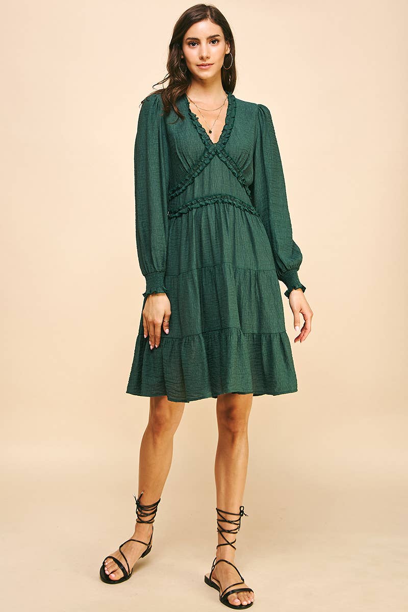 LONG SLEEVES RUFFLE MINI DRESS - 5566D