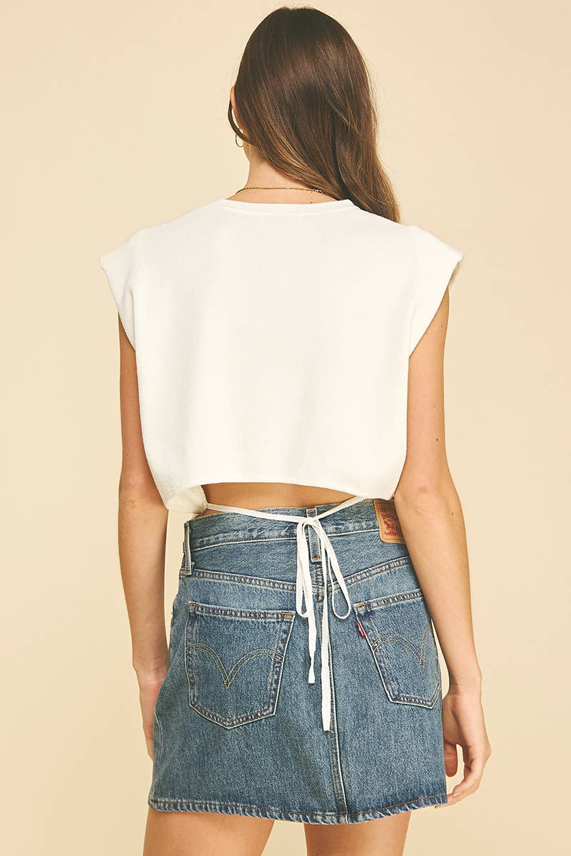 CAP SLEEVE SWEATER WITH TIE DETAIL AT BACK - 7033WJ