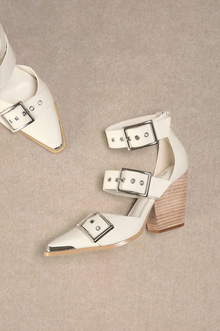 HENDRIX TRIPLE BELT STRAP POINTED TOE BLOCK HEELS