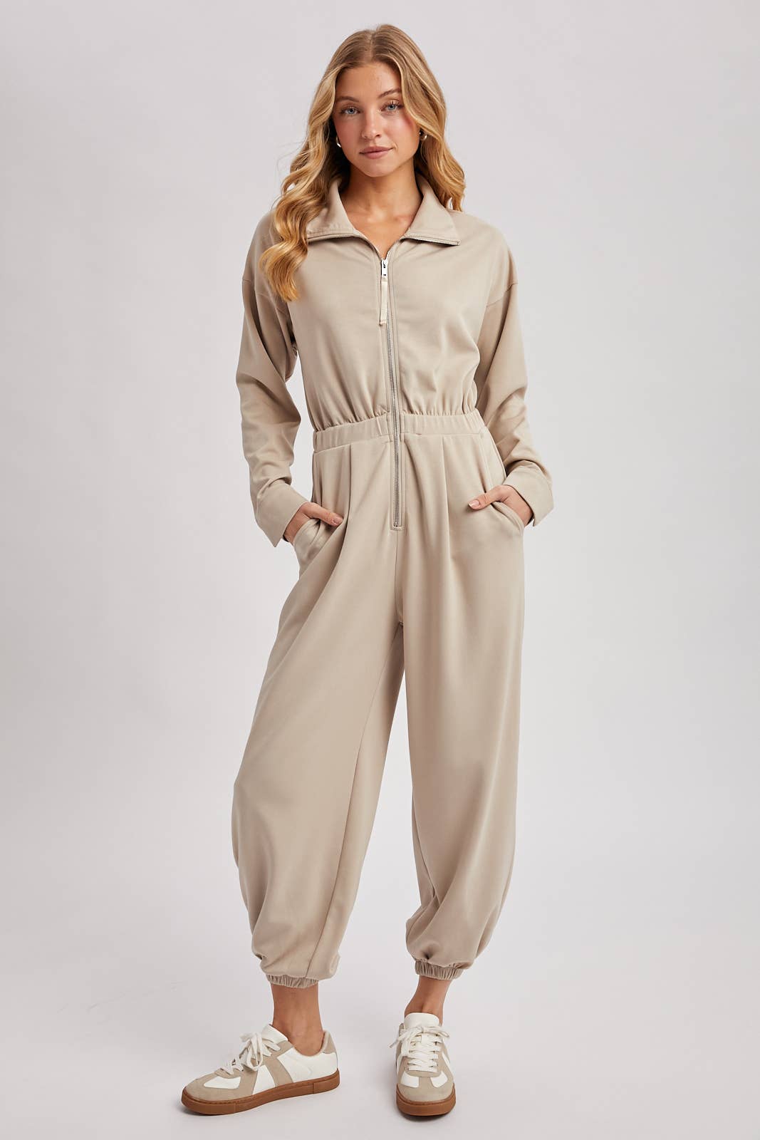 ZIP-UP COLLARED JOGGER JUMPSUIT