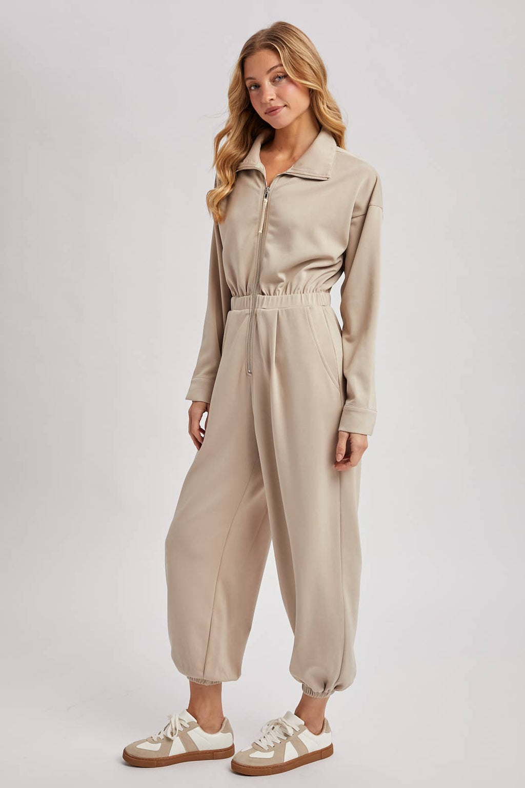 ZIP-UP COLLARED JOGGER JUMPSUIT
