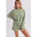 STRIPED KNIT LONG SLEEVE AND SHORTS SET
