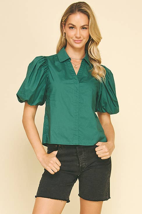 BUBBLE SLEEVE BLOUSE TOP - 5707TB