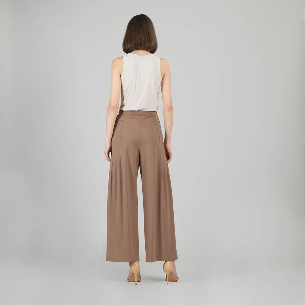PT70RA - Rayon-Ponte Knit - Pleated Wide Leg Pocket Pant