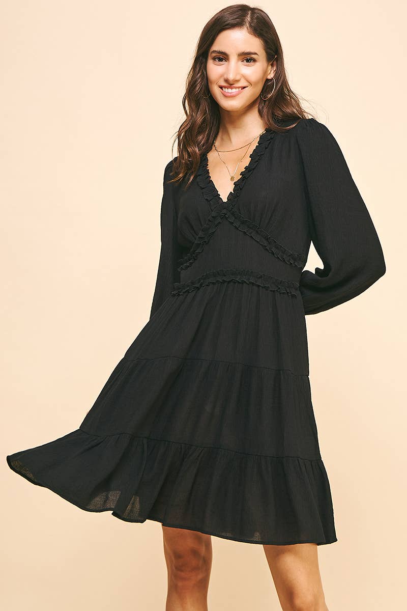 LONG SLEEVES RUFFLE MINI DRESS - 5566D