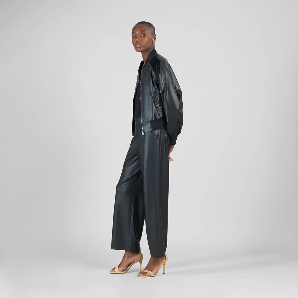 JKBOMH - Liquid Leather™ + Vinyl Panel Varsity Bomber Jacket