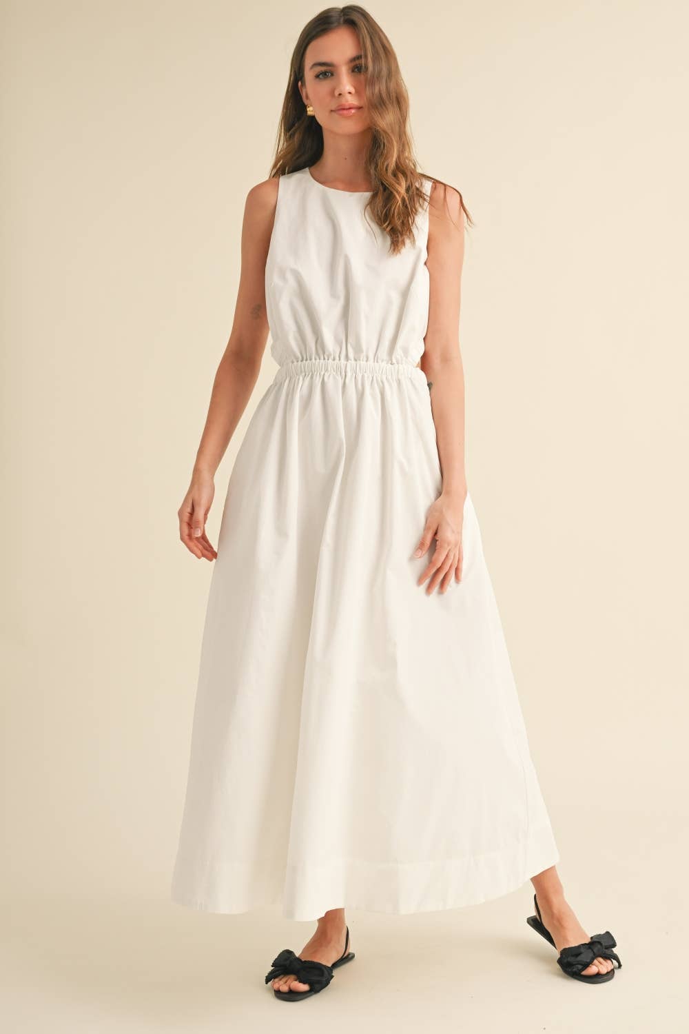 D4487   OPEN BACK DETAIL WOVEN DRESS