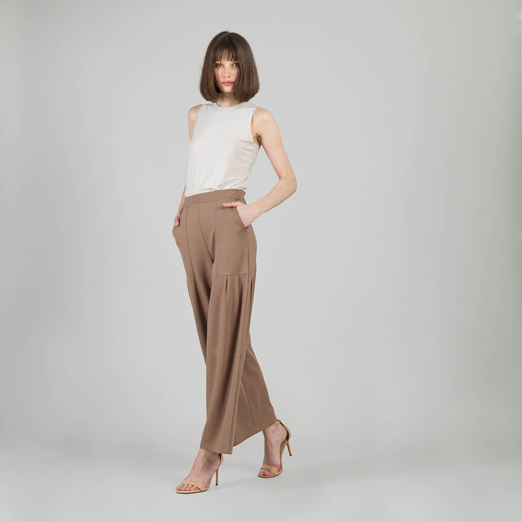 PT70RA - Rayon-Ponte Knit - Pleated Wide Leg Pocket Pant