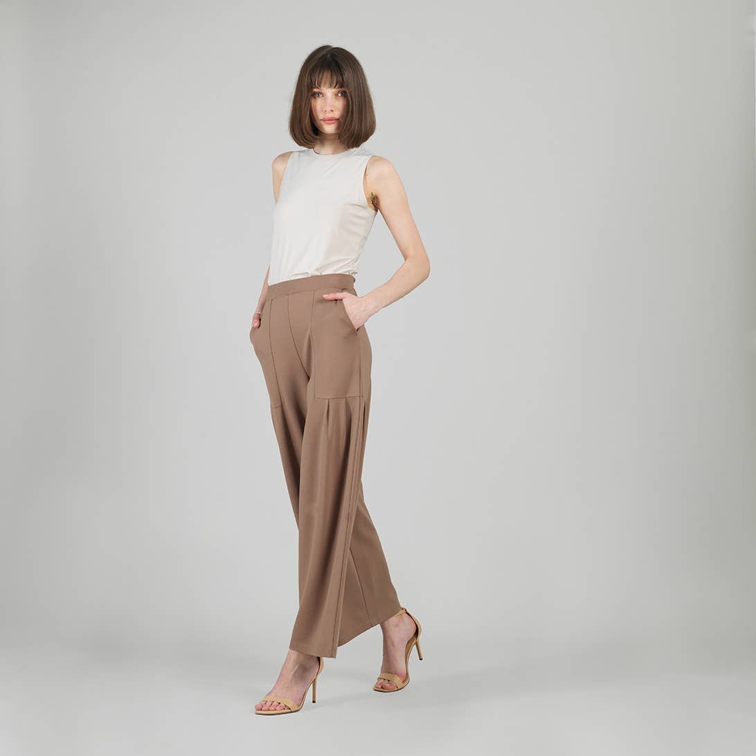 PT70RA - Rayon-Ponte Knit - Pleated Wide Leg Pocket Pant