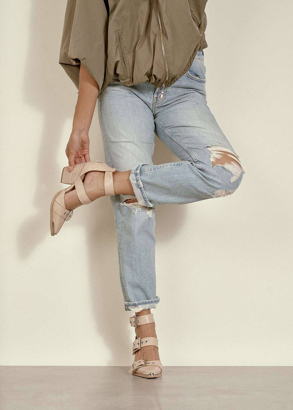 HENDRIX TRIPLE BELT STRAP POINTED TOE BLOCK HEELS
