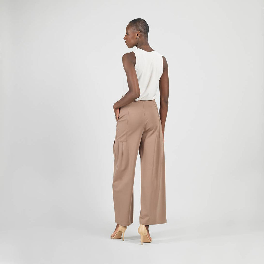 PT70RA - Rayon-Ponte Knit - Pleated Wide Leg Pocket Pant